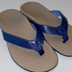 Vionic Cassandra Womens Orthotic Sandals Blue Leather Flip Flops Excellent